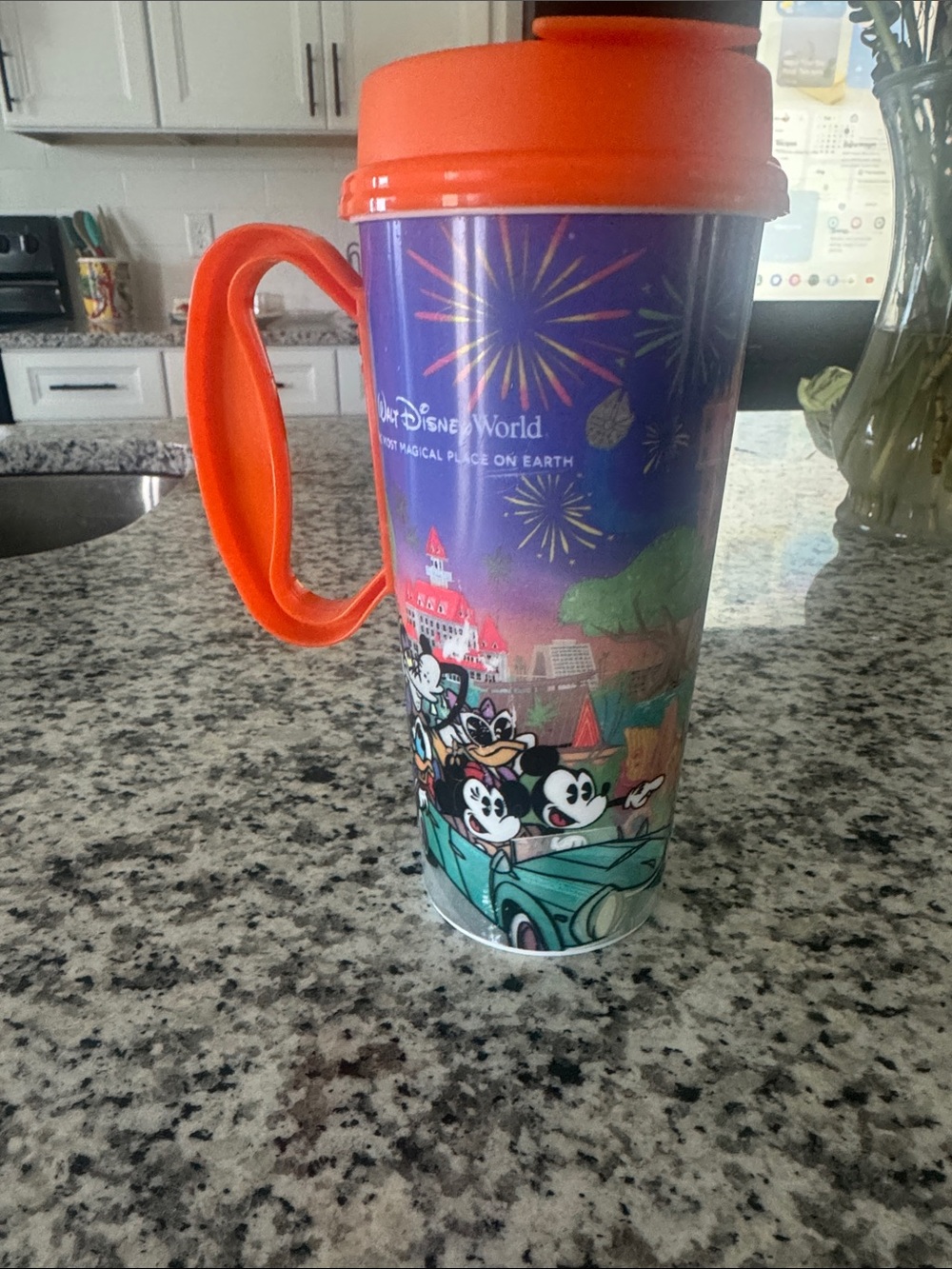Disney Purple Mug with Orange Handle and Lid